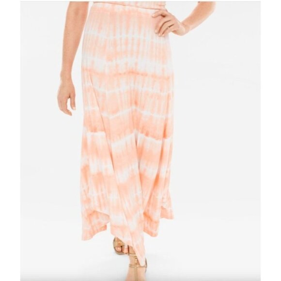 Chicos 2 Tie-Dye Maxi Skirt Size large  Peach  White Long Flowing knit womens - Picture 1 of 9
